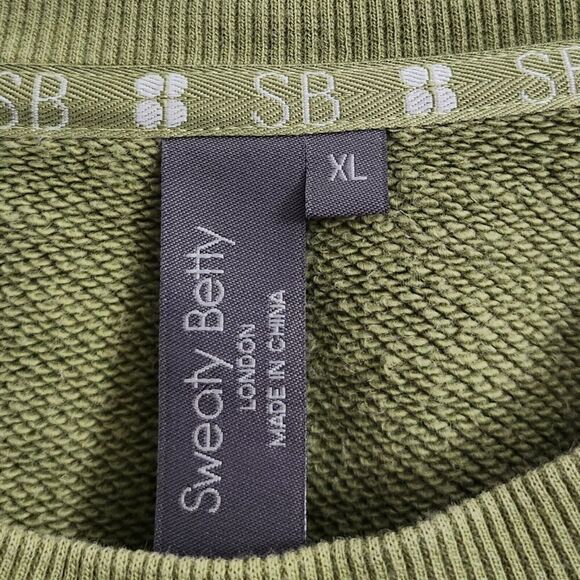 Sweaty Betty Sweater Womens XL Green Pullover Essentials Cotton Longsleeve Logo - Picture 2 of 8